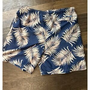 Nat by Nat Nast Swim Trunks Mens XL Blue Palm Leaf Tropical Map Print Coastal